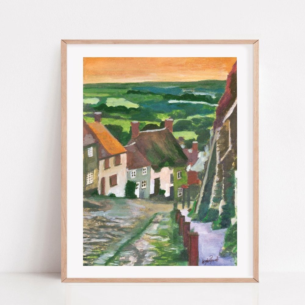 8.5x11 Sunset in Castle Combe, Cotswolds UK, painting art print, UK travel print